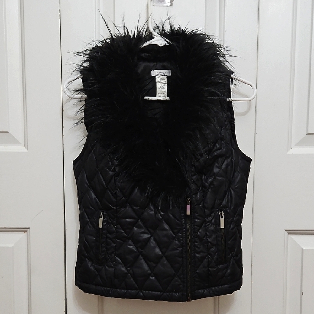 Cache Faux Fur Down Feather Quilted Puffer Vest/ Small